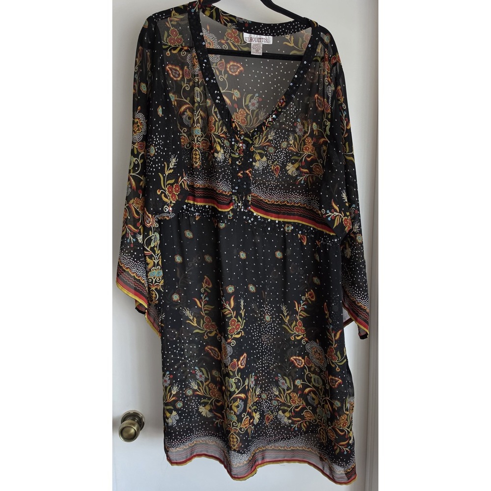 Silhouettes Dress Women 22 Floral V-Neck Long Sleeve Black Bohemian Botanical